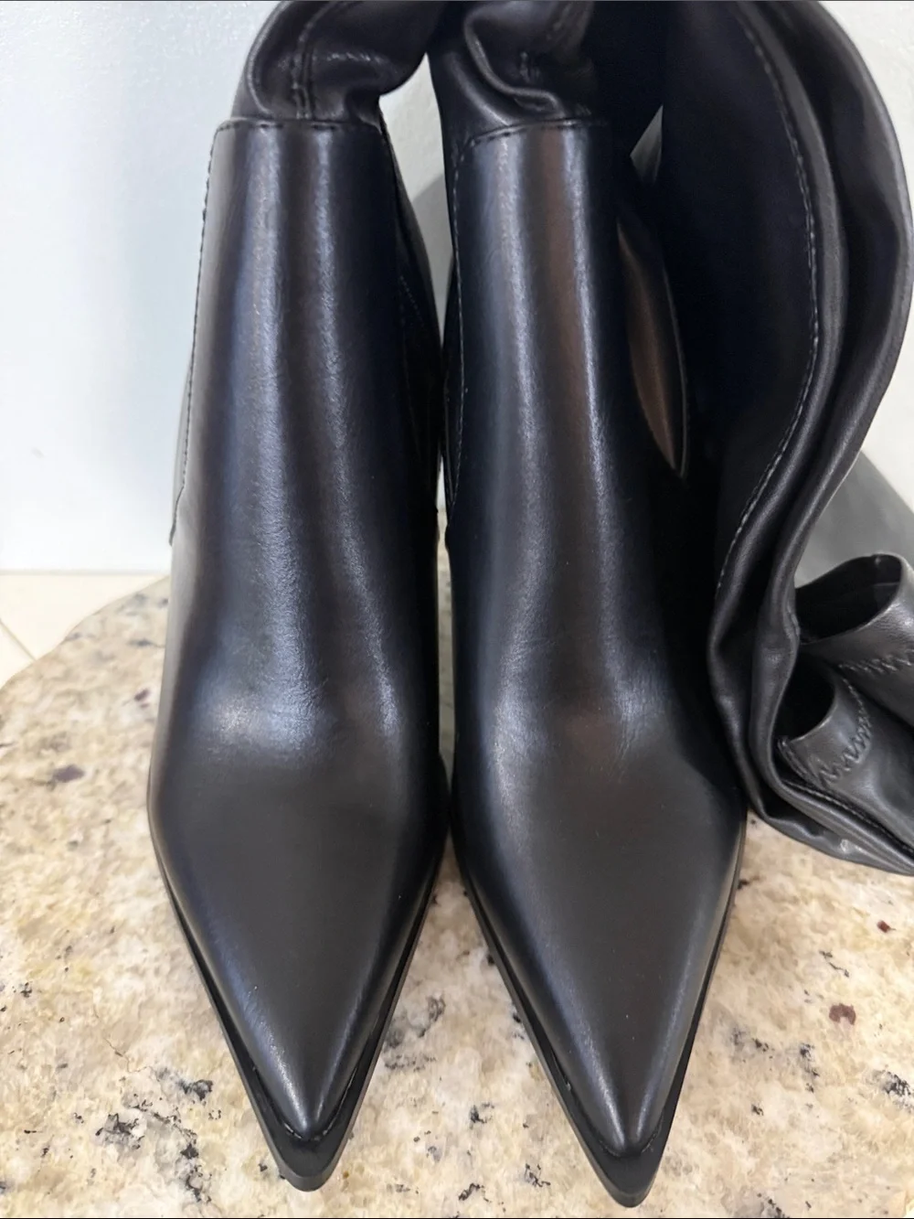 Azalea Wang Miley Stiletto Stretch Over The Knee Black Pointed Toe Boots Sz 7.5